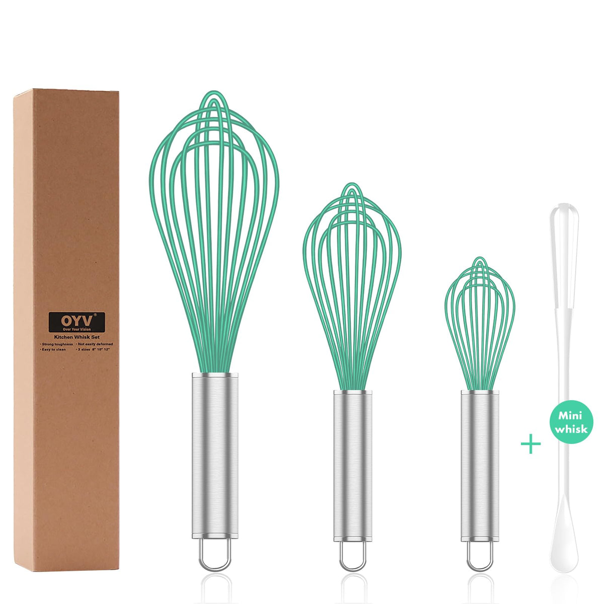 OYV Pink Silicone Whisk Set of 3, 8/10/12 Inch, Non-Scratch