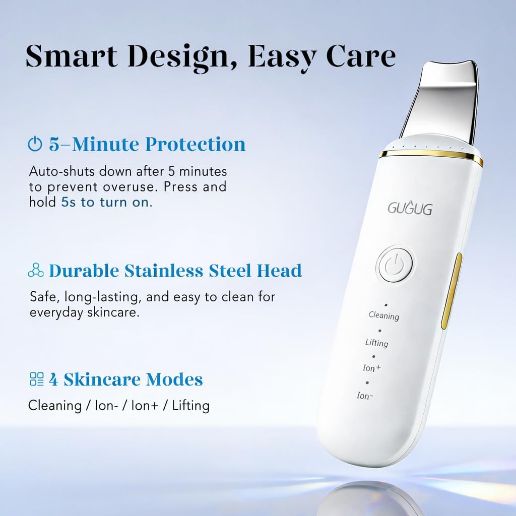 GUGUG Skin Scrubber Spatula Pore Cleaner Blackhead Remover,4 Modes,White