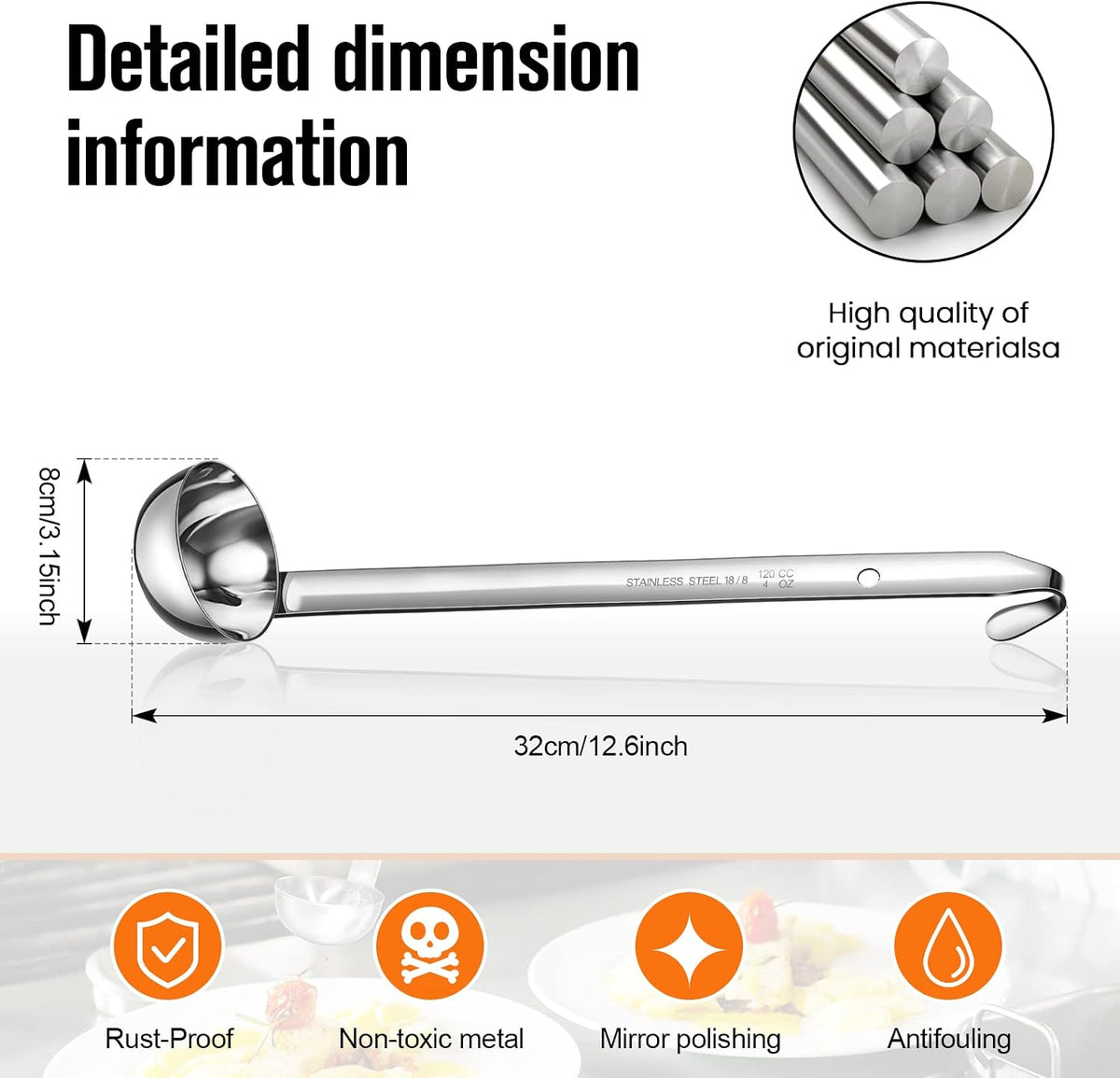 Cunhill 5 Pcs Soup Ladles Stainless Steel Serving Ladle Long Handle, 4 oz