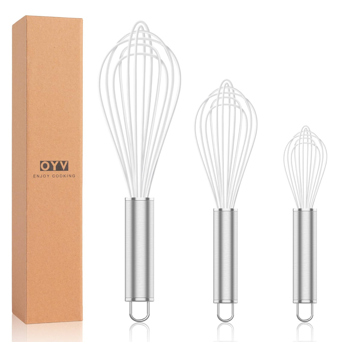 OYV Pink Silicone Whisk Set of 3, 8/10/12 Inch, Non-Scratch