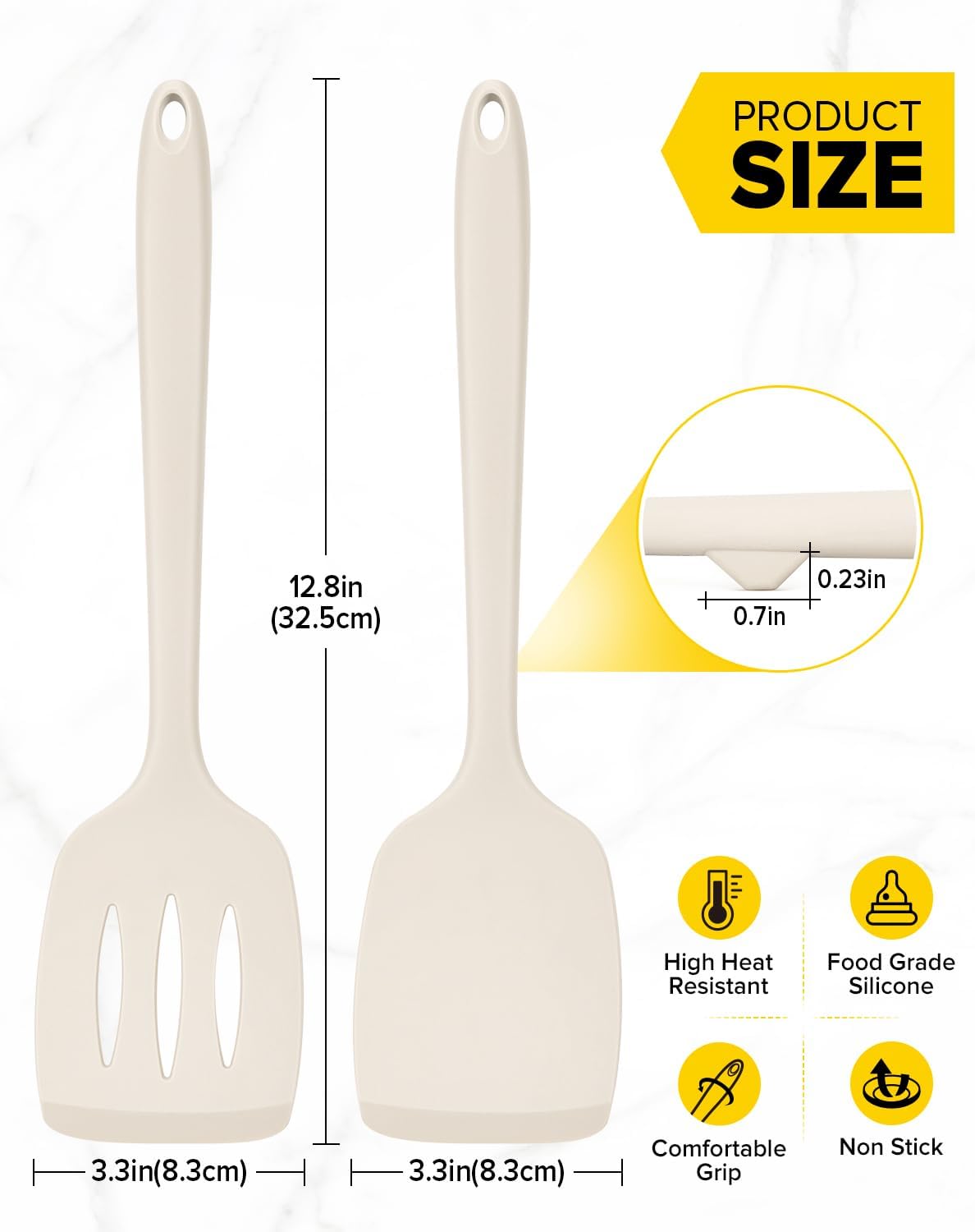 BUNDLEPRO Silicone Spatula, Solid & Slotted Turner, One-Piece, 2 Pack,Khaki