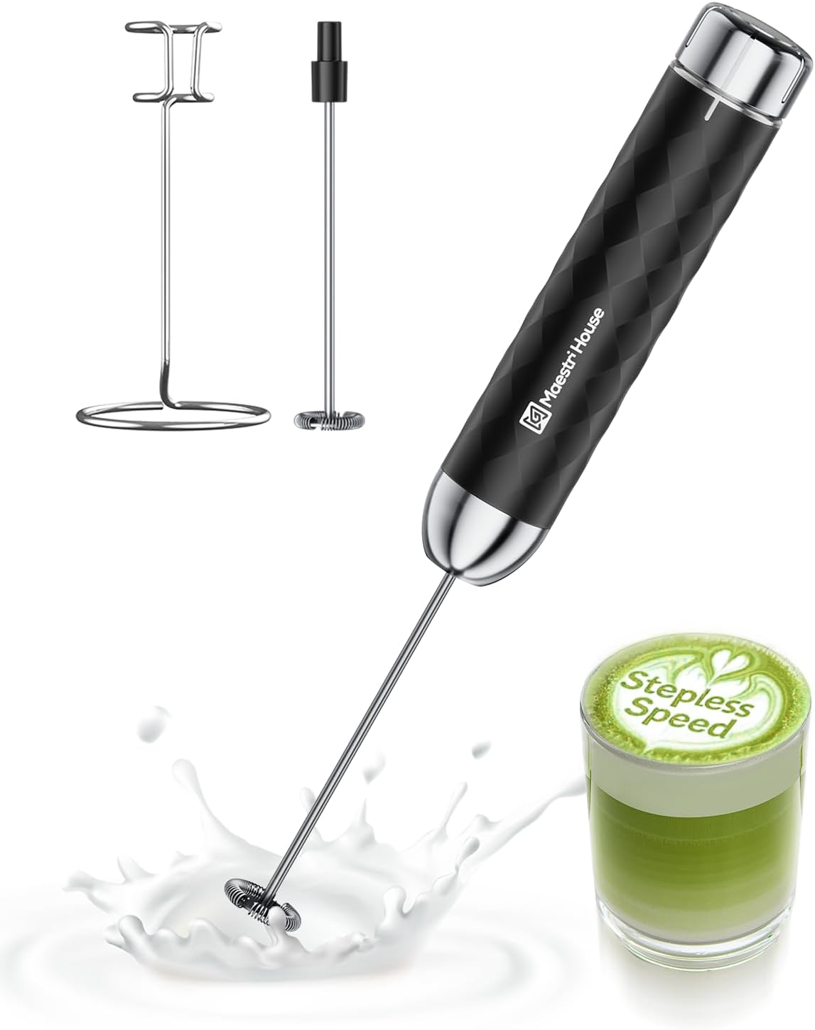 Maestri House LunaFro 2.0 Rechargeable Milk Frother, Stepless Speed Control