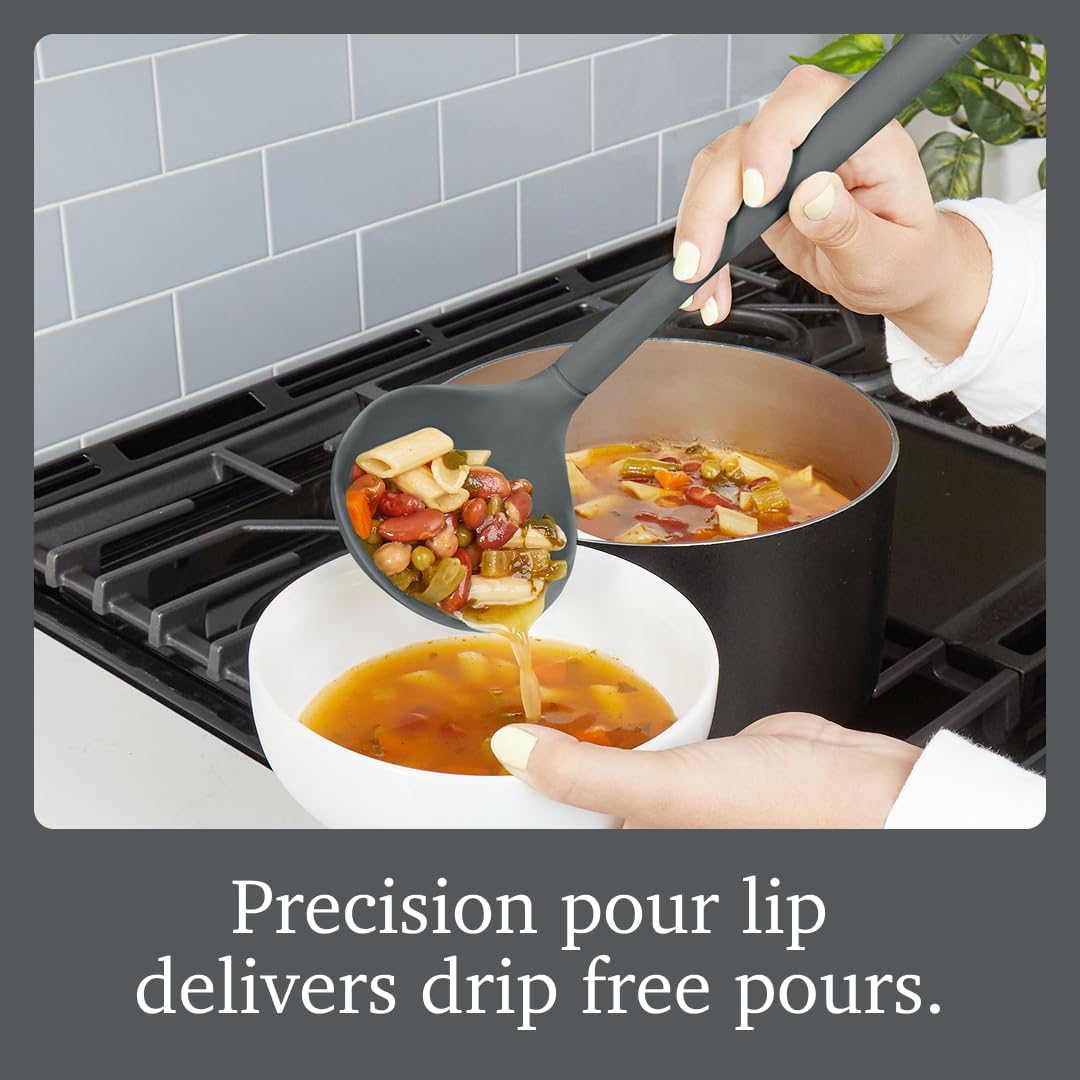 Tovolo Flex Core Silicone Ladle BPA Free Charcoal Gray Deep Silicone Soup Ladle, Heat Resistant All Silicone Ladle Construction, Large Dishwasher Sage Soup Ladle Kitchen Utensil for Cooking