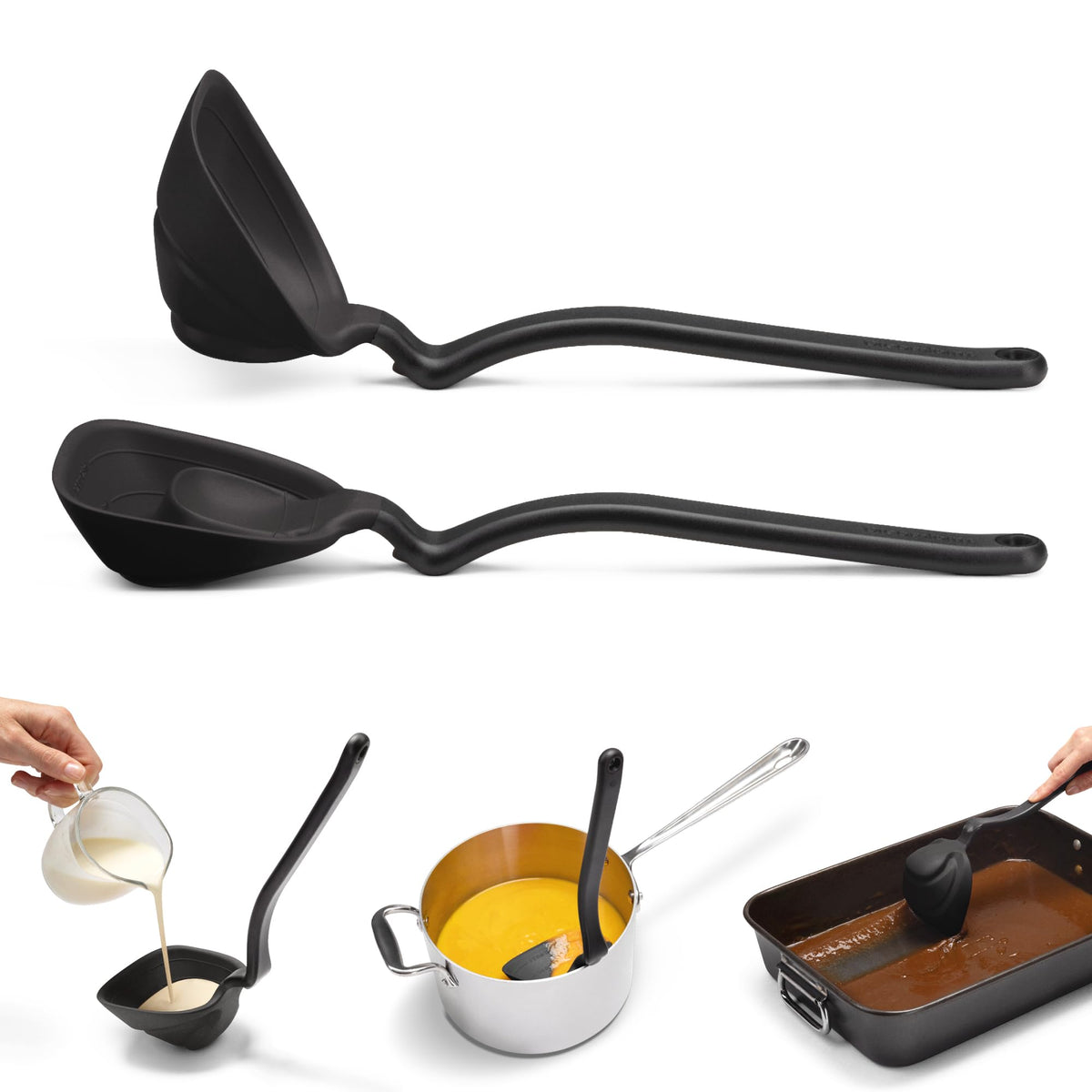 Dreamfarm Fladle Fold-Flat, Space-Saving Serving & Cooking Ladle Measures up to 1/2 Cup with Silicone Scraping Squeegee-Tip - 12" Red