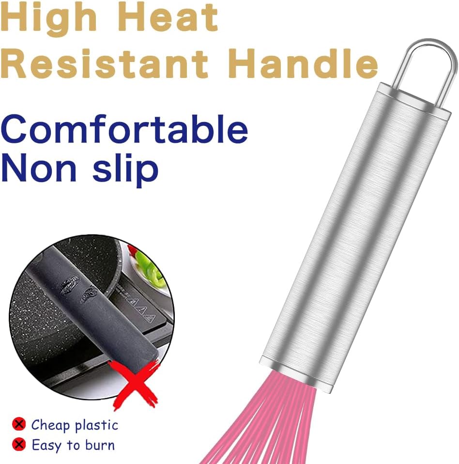 OYV Pink Silicone Whisk Set of 3, 8/10/12 Inch, Non-Scratch