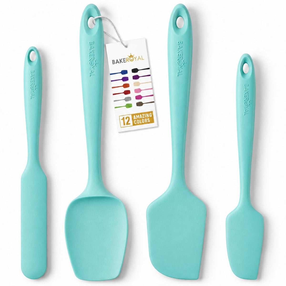 BakeRoyal Silicone Spatula Set, 600°F Heat Resistant, 4 Piece BPA-Free Food Grade Silicone Kitchen Utensils Set for Baking, Cooking & Mixing, Non Stick Silicone Cooking Utensils Set - Black