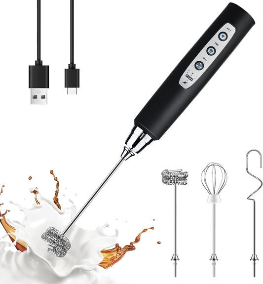 YUSWKO Handheld Milk Frother Wand for Coffee, Rechargeable Electric Whisk