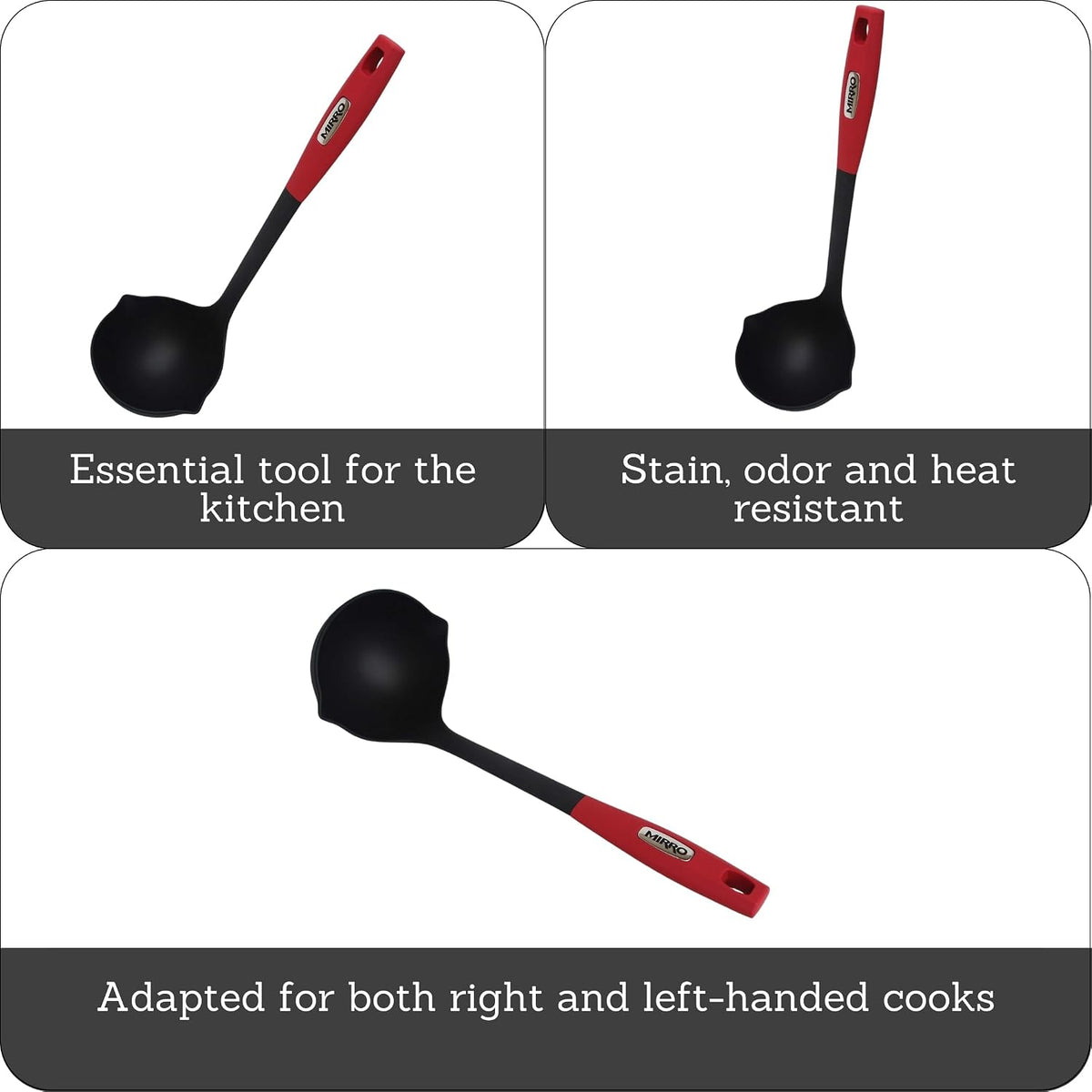 MIRRO 8 Oz XL Canning Ladle for Cooking, Black with Red Handle