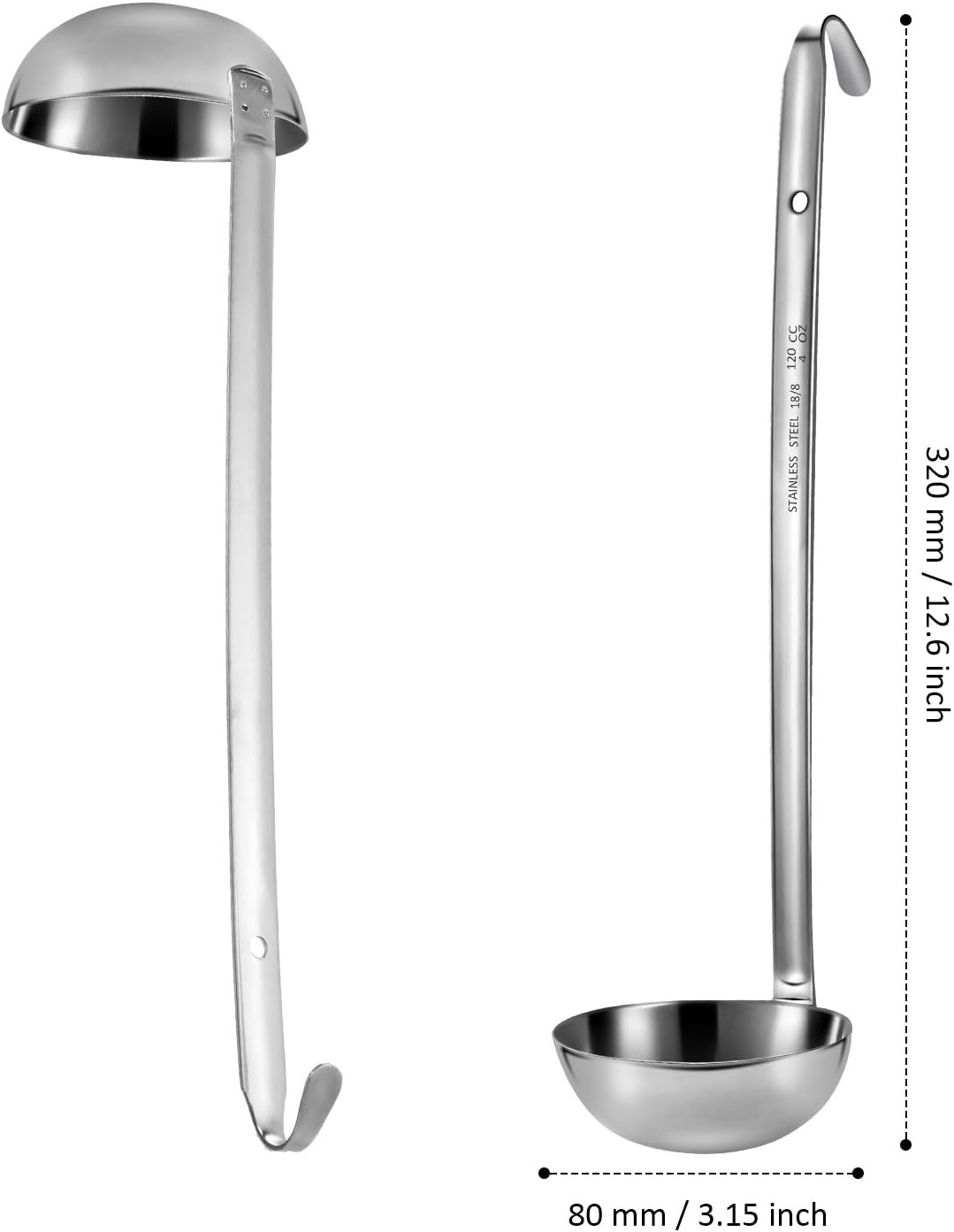 meekoo 3 Pieces Stainless Steel Ladles with Pouring Rim Long Handle,4 Oz