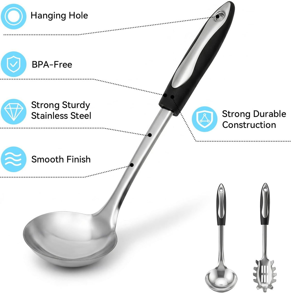 2 PCS Stainless Steel Soup Ladle and Spaghetti Spoon