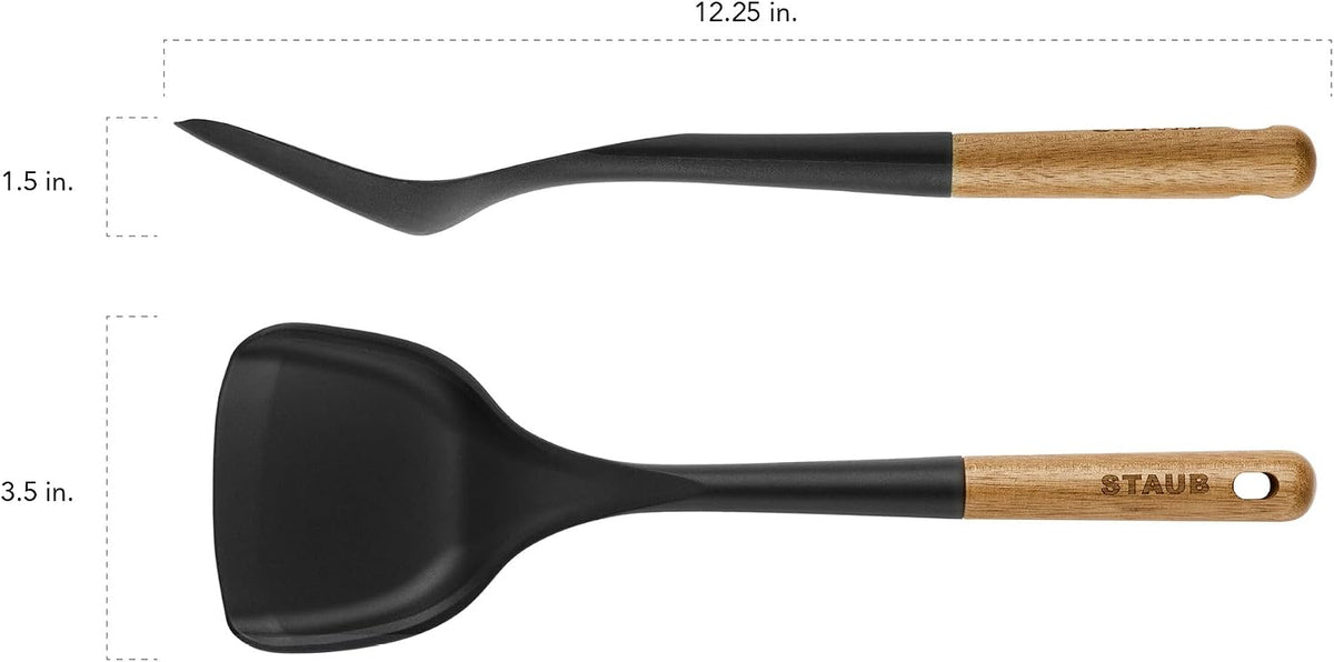 Staub Wok Spatula, Wok Utensil, Non-Stick Silicone, Black