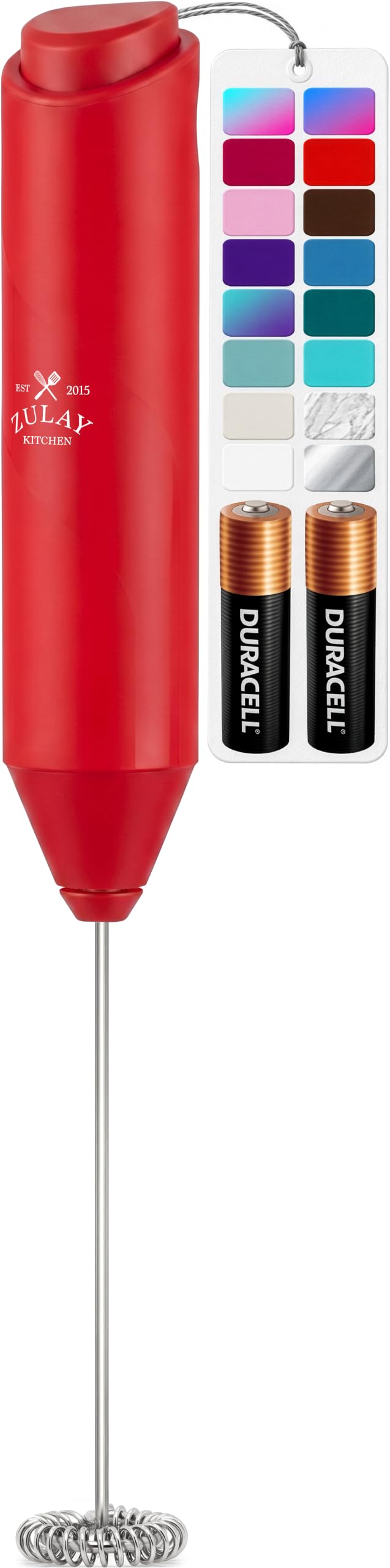Zulay Kitchen Powerful Milk Frother Wand With Duracell Batteries - Ultra Fast Handheld Drink Mixer - Electric Whisk Foam Maker for Coffee, Lattes, Cappuccino & Matcha - Z1 Motor - Black