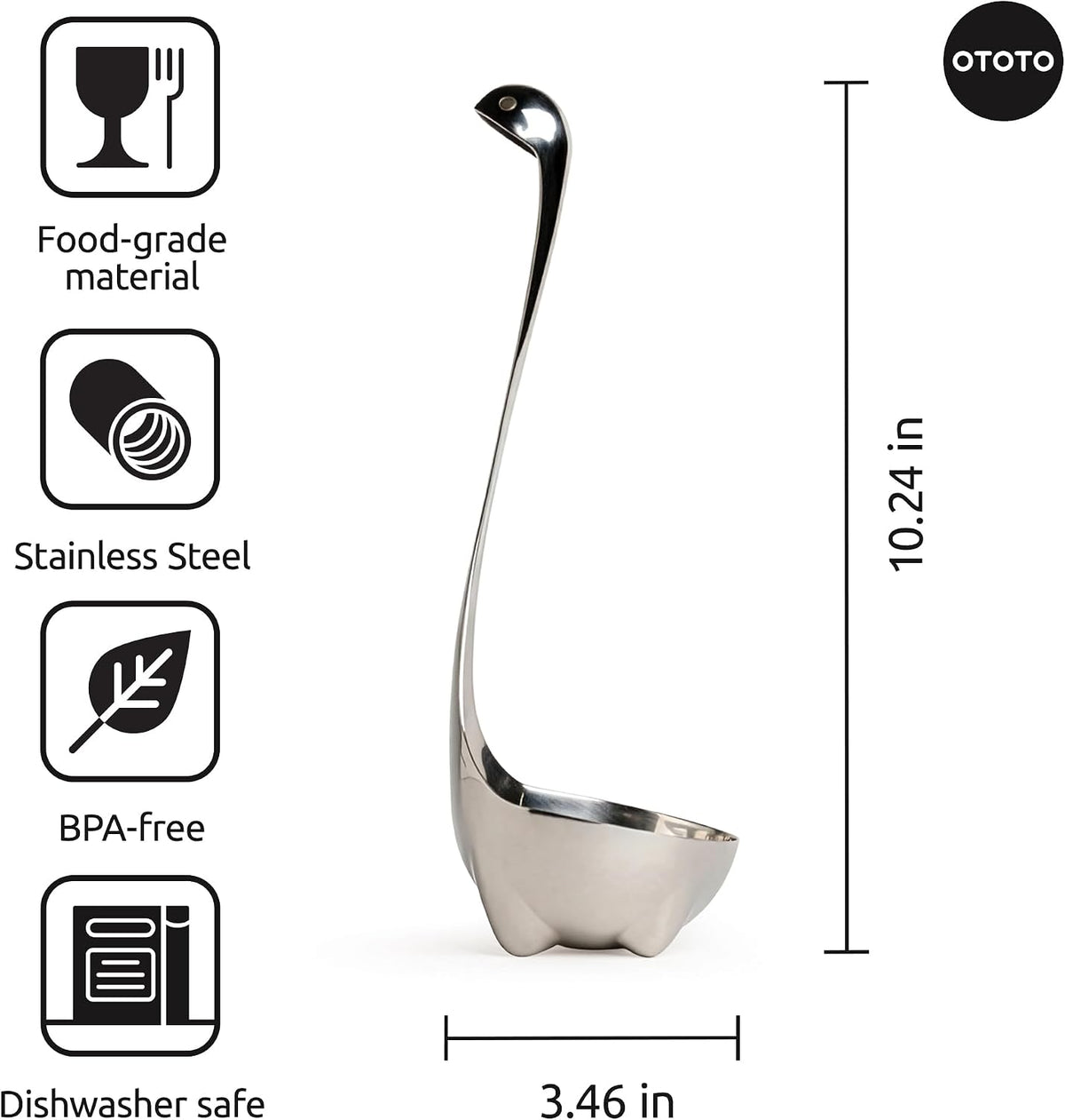 OTOTO The Original Nessie Stainless Steel Ladle - Soup Ladle, Cute Gifts, Funny Kitchen Gadgets, Loch Ness design, Cooking Gifts, BPA Free