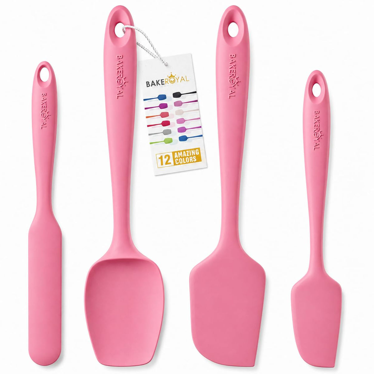 BakeRoyal Silicone Spatula Set, 600°F Heat Resistant, 4 Piece BPA-Free Food Grade Silicone Kitchen Utensils Set for Baking, Cooking & Mixing, Non Stick Silicone Cooking Utensils Set - Black
