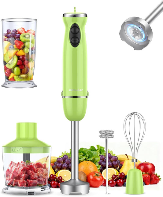 Immersion Blender Handheld 5 in 1 Hand Blender, 1000W Hand Mixer Stick, BPA-Free 12 Speed Handheld Blender with Mixing Beaker, Chopper, Whisk and Milk Frother for Soup, Smoothies, Sauce, Baby Food