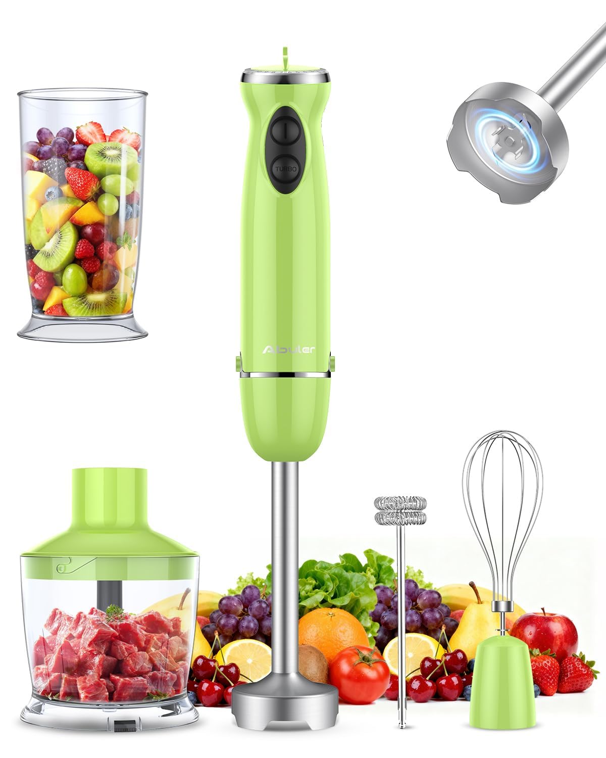 Immersion Blender Handheld 5 in 1 Hand Blender, 1000W Hand Mixer Stick, BPA-Free 12 Speed Handheld Blender with Mixing Beaker, Chopper, Whisk and Milk Frother for Soup, Smoothies, Sauce, Baby Food