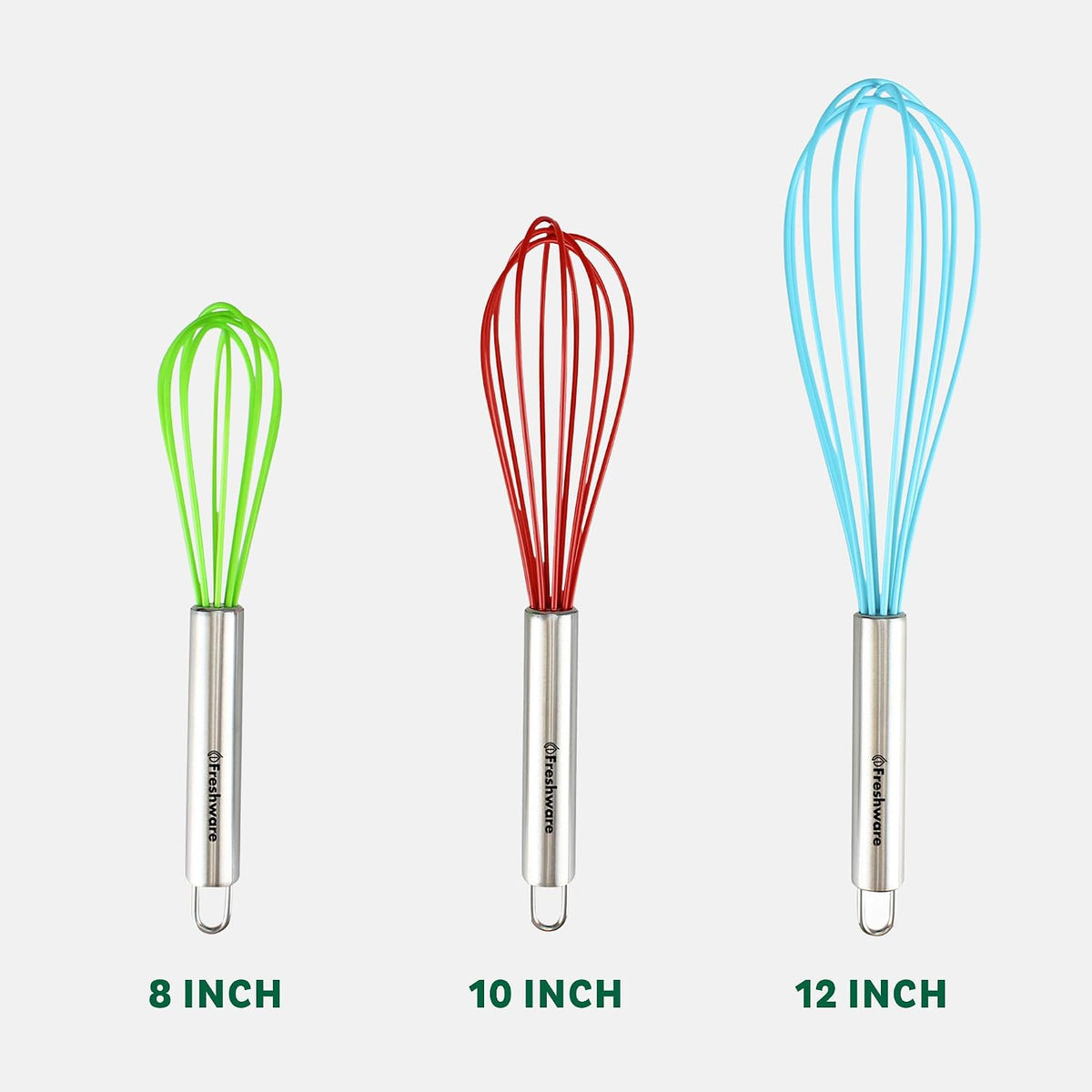 Freshware Silicone Whisk, Silicone Cooking Utensil Set, Silicone Whisks for Cooking, Non-Scratch Hand Whisks for Kitchen Essentials, Set of 3