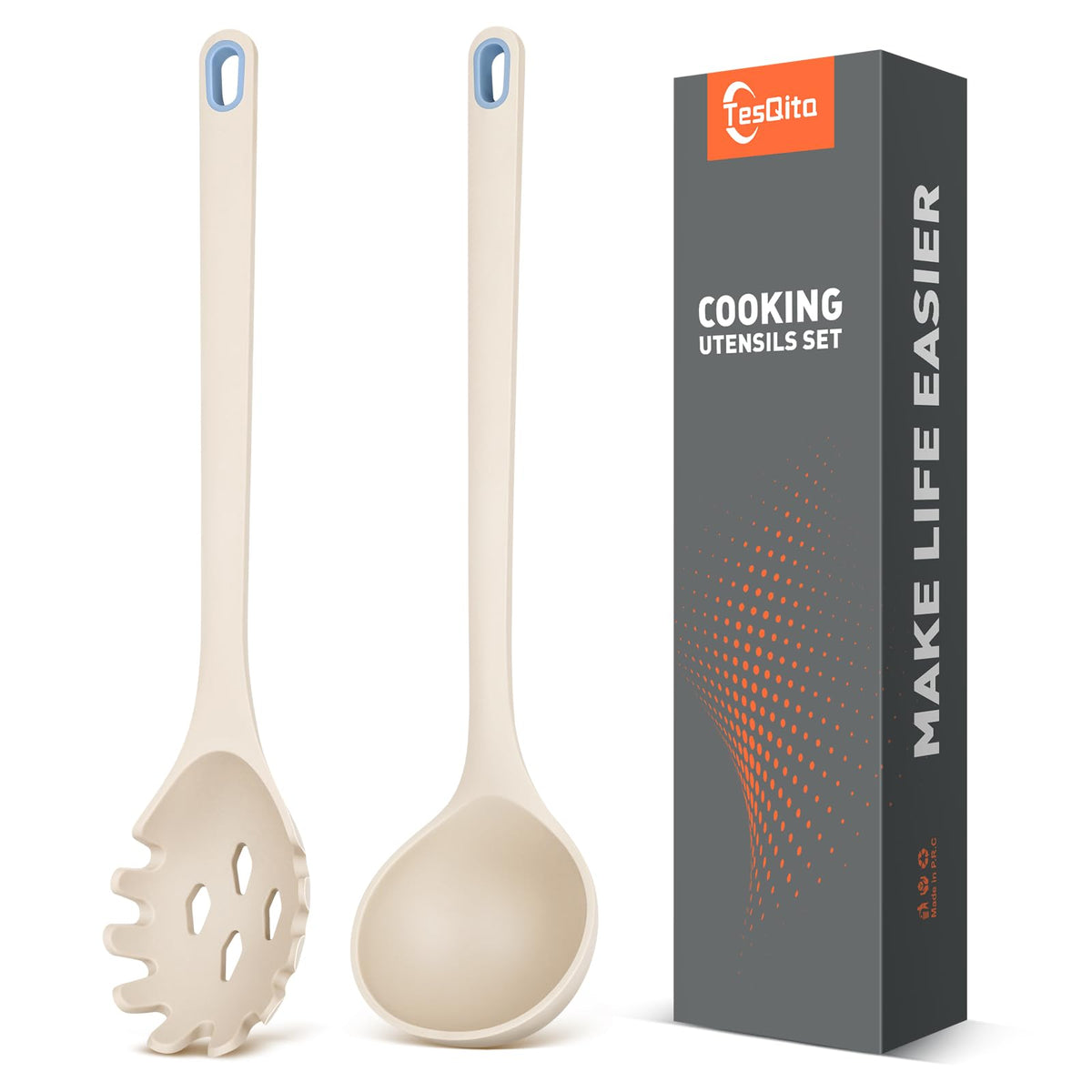 Silicone Spaghetti Spoon & Soup Ladle Cooking Utensils Set of 2 (GRAY)