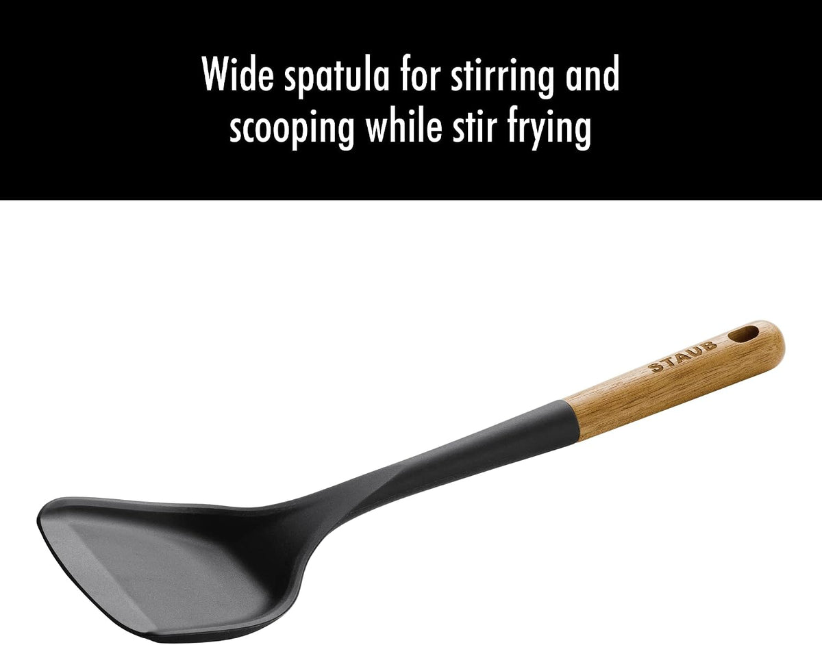 Staub Wok Spatula, Wok Utensil, Non-Stick Silicone, Black