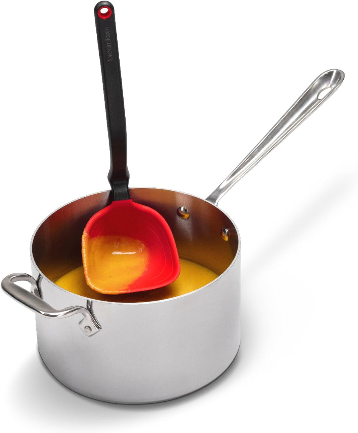 Dreamfarm Fladle Fold-Flat, Space-Saving Serving & Cooking Ladle Measures up to 1/2 Cup with Silicone Scraping Squeegee-Tip - 12" Red