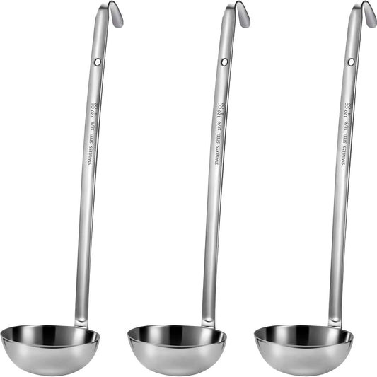 meekoo 3 Pieces Stainless Steel Ladles with Pouring Rim Long Handle,4 Oz