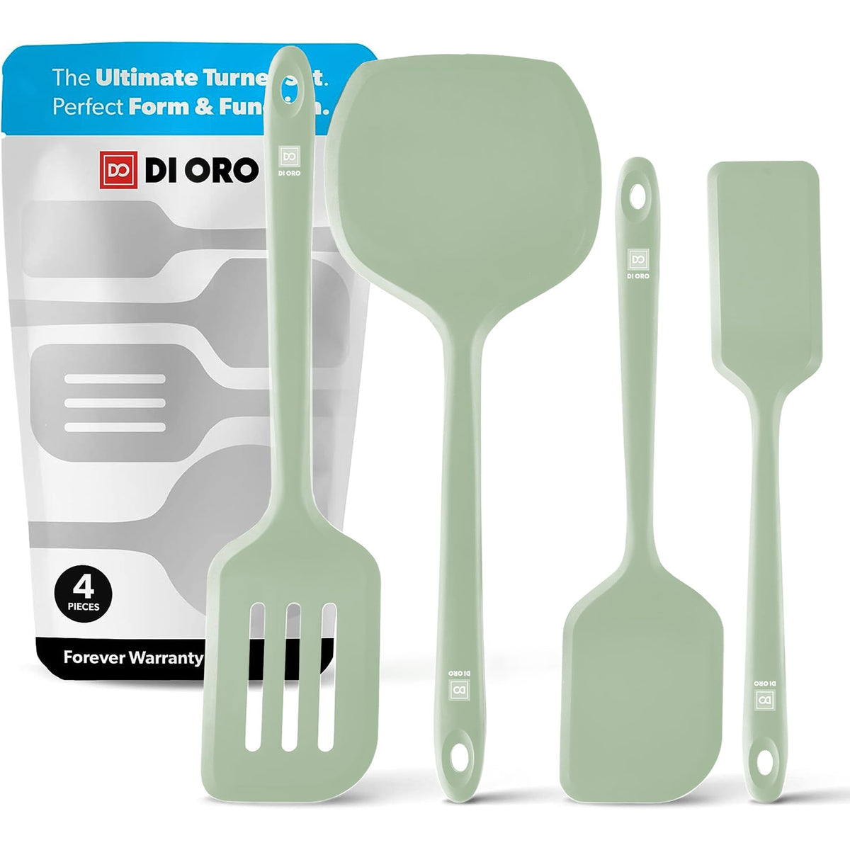 DI ORO Silicone Turner Spatula Set - 600F Heat Resistant, 4-Pc Black