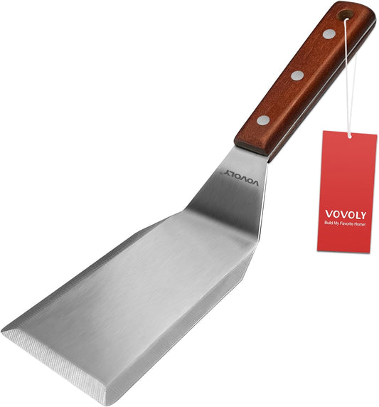 Professional Metal Spatula for Cast Iron Skillets and Flat Top Grills, Full Tang Wooden Handle,1.8mm Thick Stainless Steel Blade, Smash Burger Spatula Turner for Flipper, Cooking, BBQ, 4.7 x 2.7 Inch