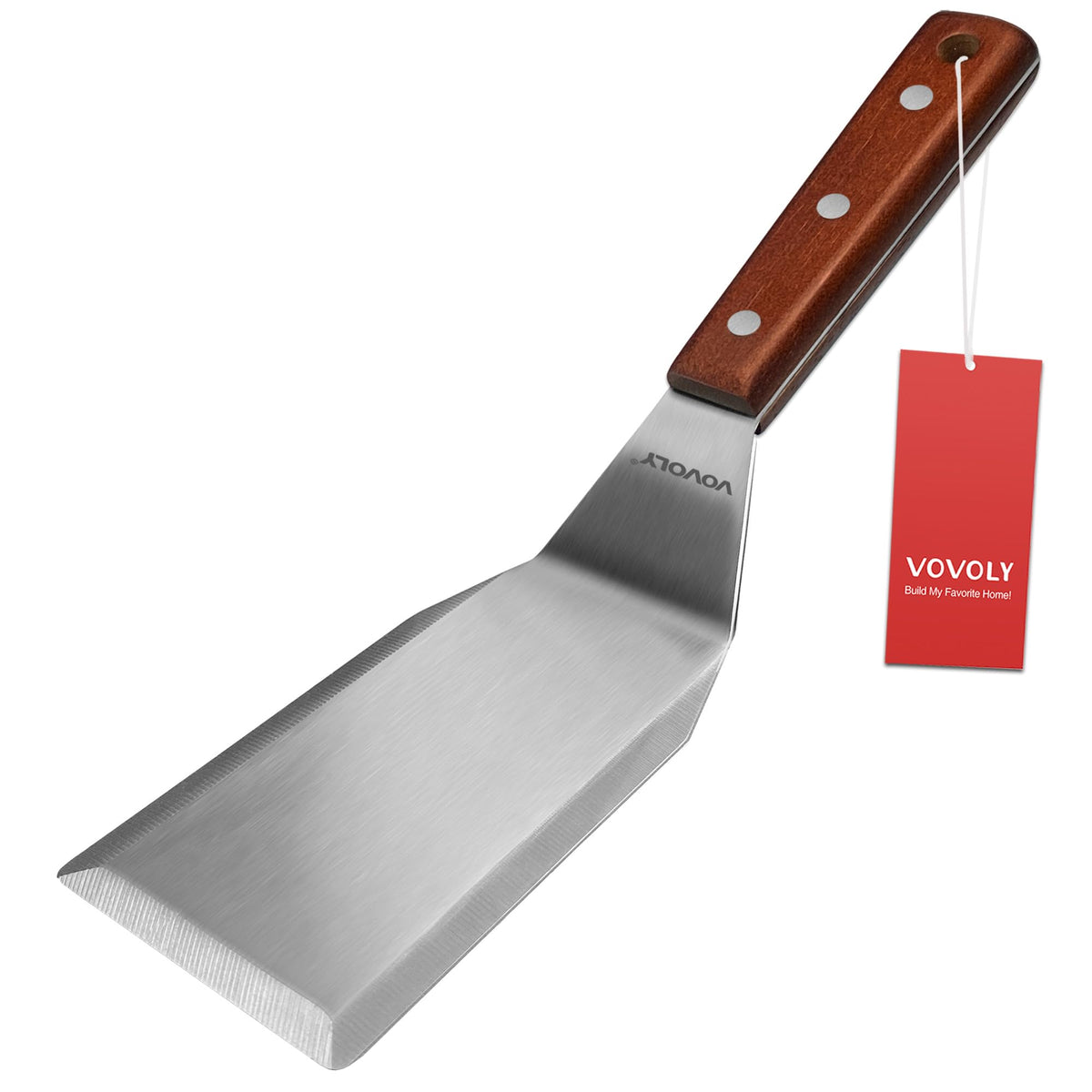 Professional Metal Spatula for Cast Iron Skillets and Flat Top Grills, Full Tang Wooden Handle,1.8mm Thick Stainless Steel Blade, Smash Burger Spatula Turner for Flipper, Cooking, BBQ, 4.7 x 2.7 Inch