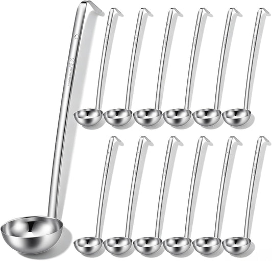 12 PCS Stainless Steel Ladle Set, 4 oz Soup Handle Ladle with Pouring Rim