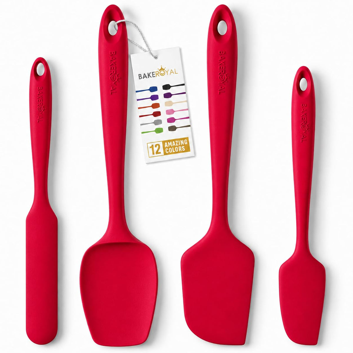 BakeRoyal Silicone Spatula Set, 600°F Heat Resistant, 4 Piece BPA-Free Food Grade Silicone Kitchen Utensils Set for Baking, Cooking & Mixing, Non Stick Silicone Cooking Utensils Set - Black