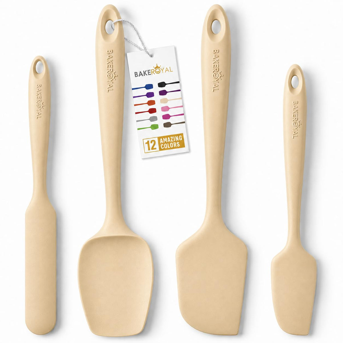 BakeRoyal Silicone Spatula Set, 600°F Heat Resistant, 4 Piece BPA-Free Food Grade Silicone Kitchen Utensils Set for Baking, Cooking & Mixing, Non Stick Silicone Cooking Utensils Set - Black