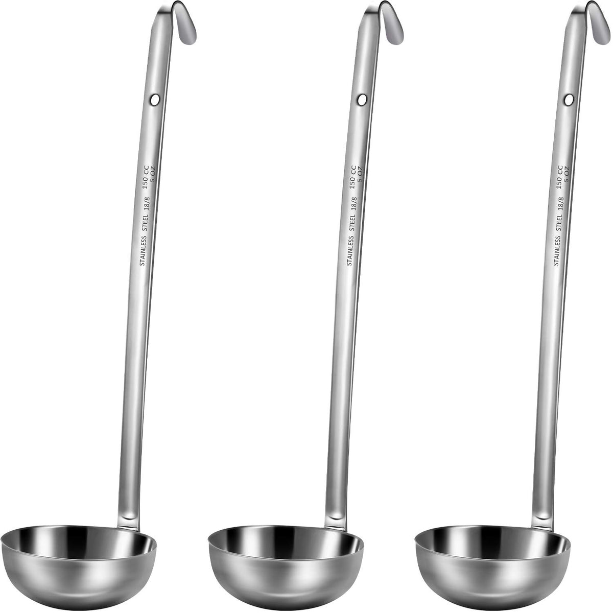 meekoo 3 Pcs Stainless Steel Ladles Soup with Long Handle,2 oz