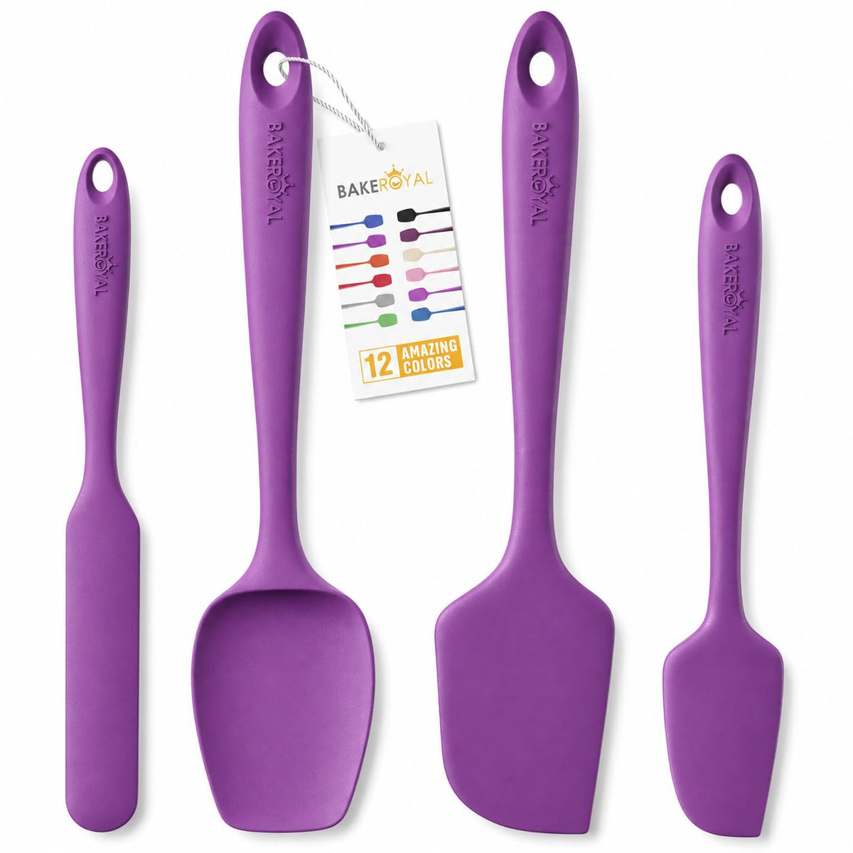 BakeRoyal Silicone Spatula Set, 600°F Heat Resistant, 4 Piece BPA-Free Food Grade Silicone Kitchen Utensils Set for Baking, Cooking & Mixing, Non Stick Silicone Cooking Utensils Set - Black