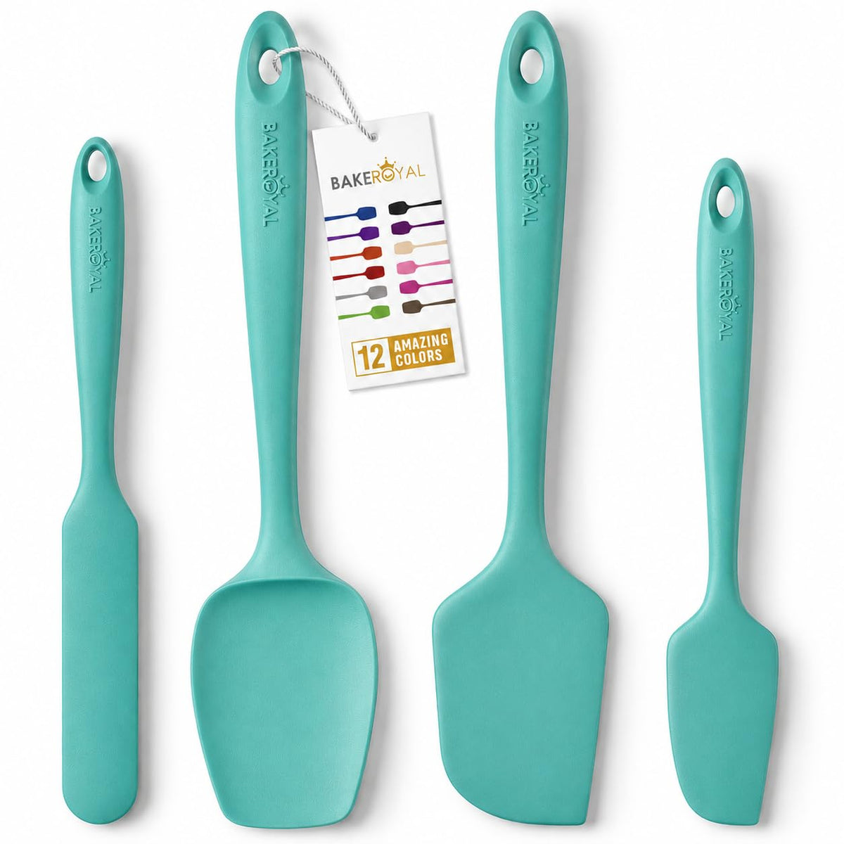 BakeRoyal Silicone Spatula Set, 600°F Heat Resistant, 4 Piece BPA-Free Food Grade Silicone Kitchen Utensils Set for Baking, Cooking & Mixing, Non Stick Silicone Cooking Utensils Set - Black