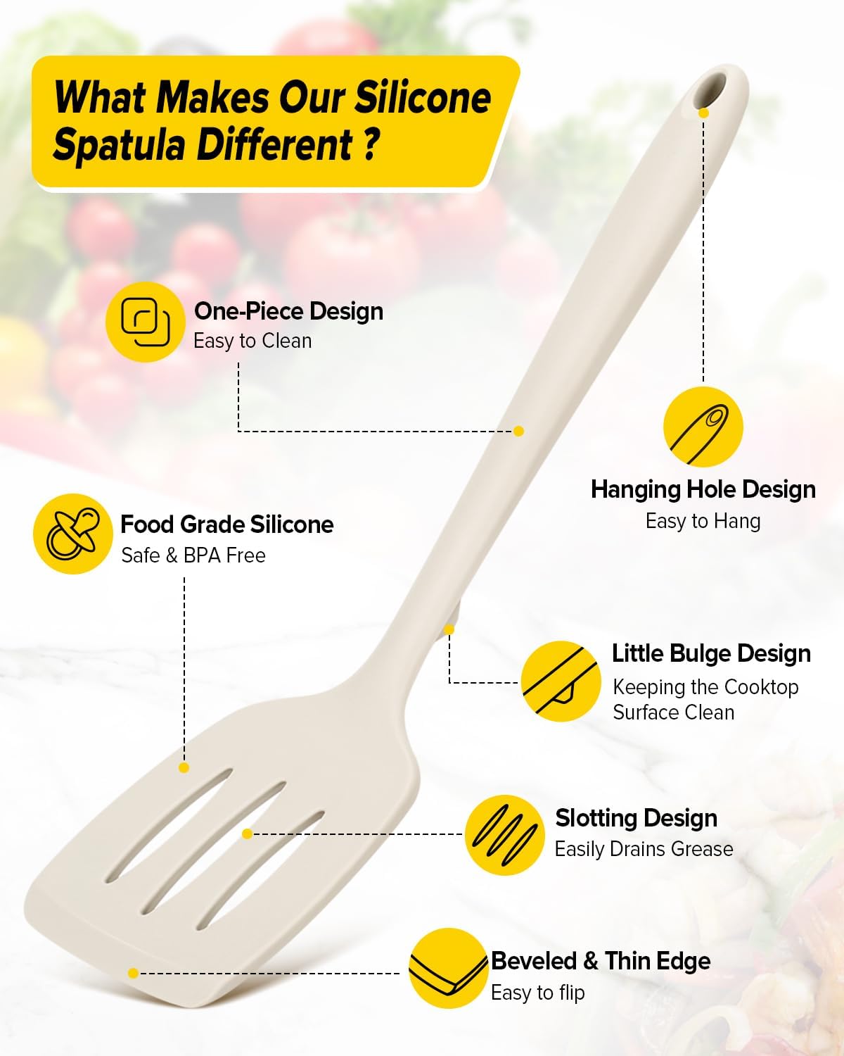 BUNDLEPRO Silicone Spatula, Solid & Slotted Turner, One-Piece, 2 Pack,Khaki