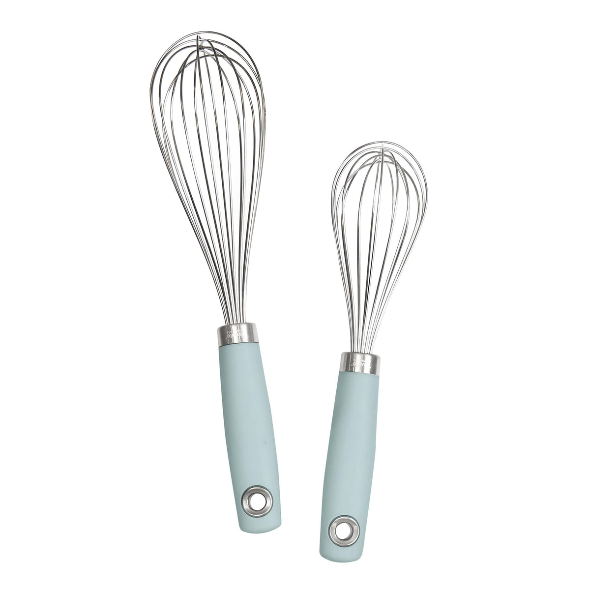 Tovolo Wire Whisk Set of 2 for Baking Cooking Mixing Whisking, 10” & 12” Inch Stainless Steel Wire Kitchen Whisk Set Balloon Design Sturdy Comfort Grip Handle BPA Free Dishwasher Safe, Blue Haze