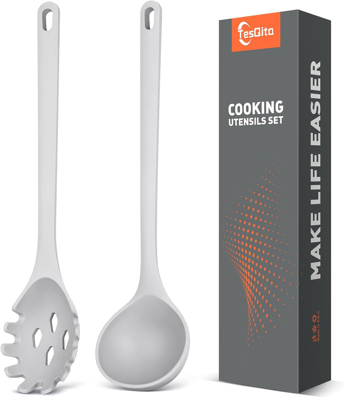 Silicone Spaghetti Spoon & Soup Ladle Cooking Utensils Set of 2 (GRAY)