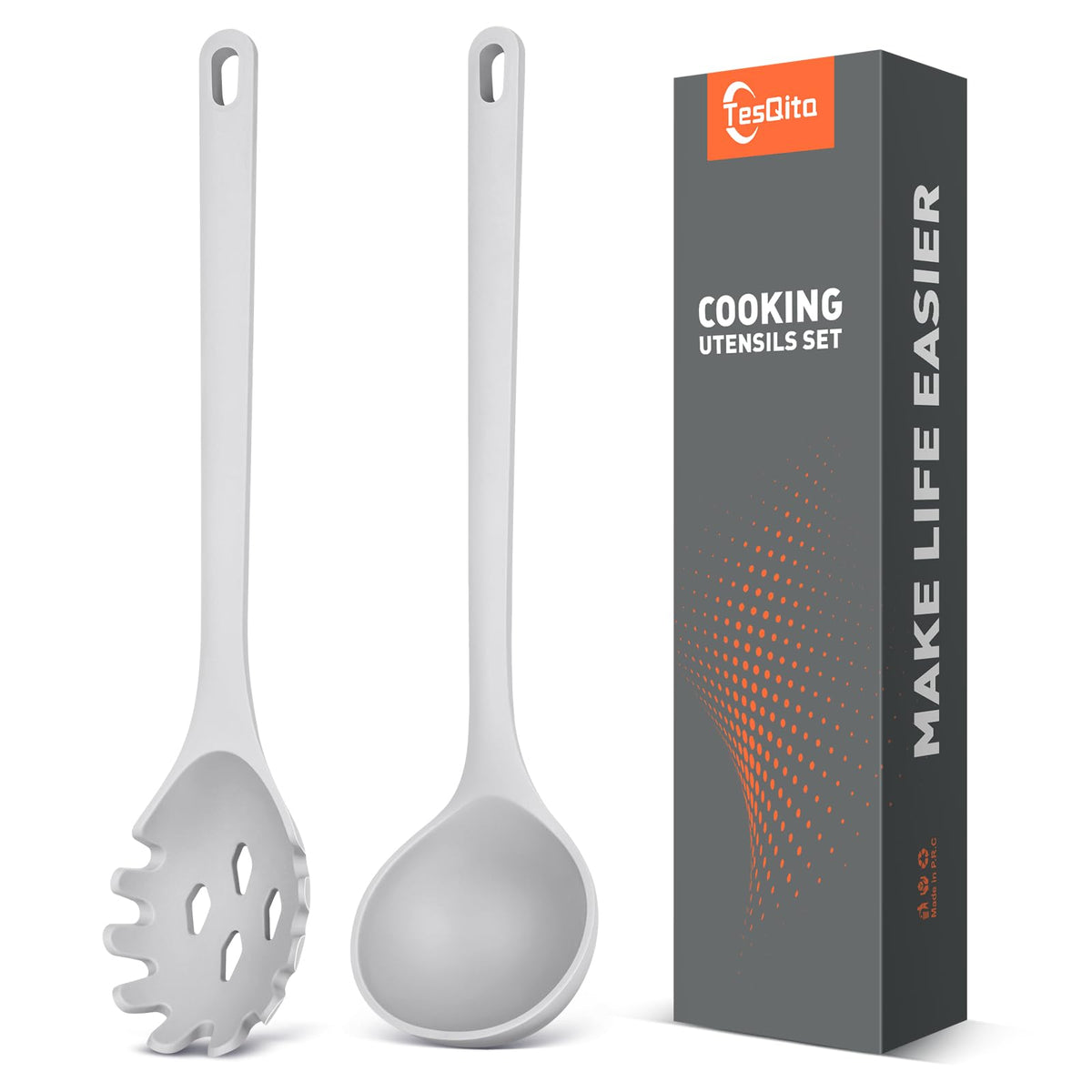 Silicone Spaghetti Spoon & Soup Ladle Cooking Utensils Set of 2 (GRAY)