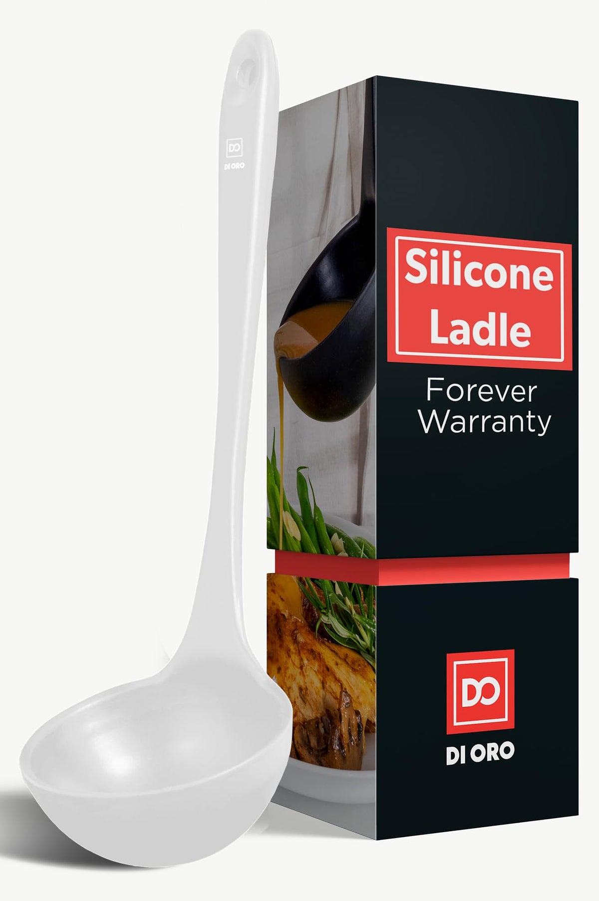 DI ORO Silicone Ladle - Soup & Serving, 600F Heat Resistant, Black
