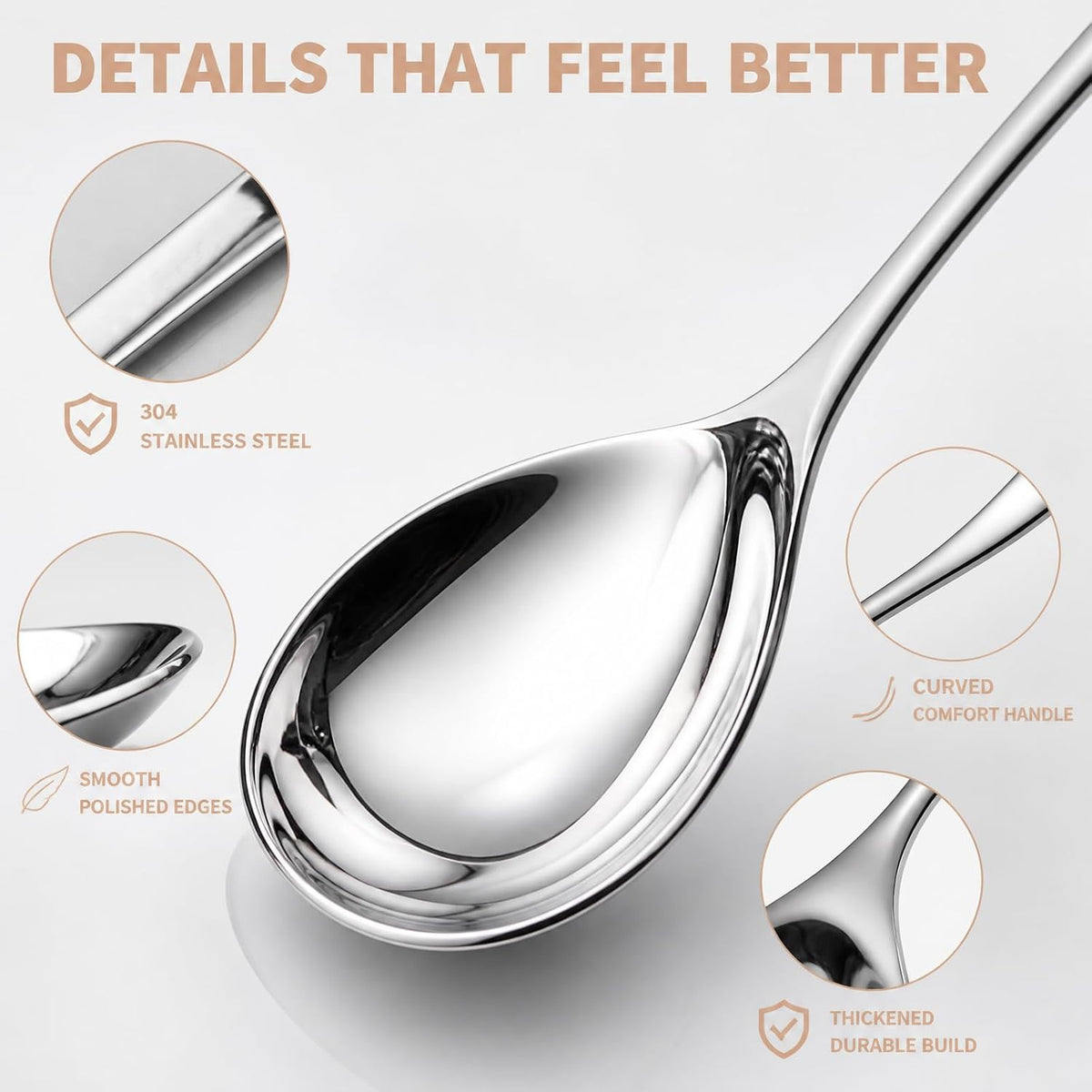 Stainless Steel Serving Spoon Set SUS304 Small Gravy Soup Spoon 7.28"+8.27"