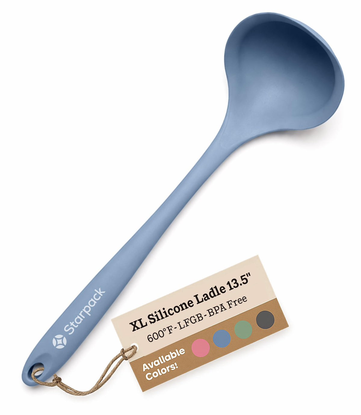Starpack 'Ladle of Love' Premium Silicone Ladle Spoon 11" - Soup Ladles High Heat Resistant to 600°F - Kitchen Laldes for Serving - Non Stick Silicone Ladles - LFGB Grade Rubber Cooking Spoon - Blue