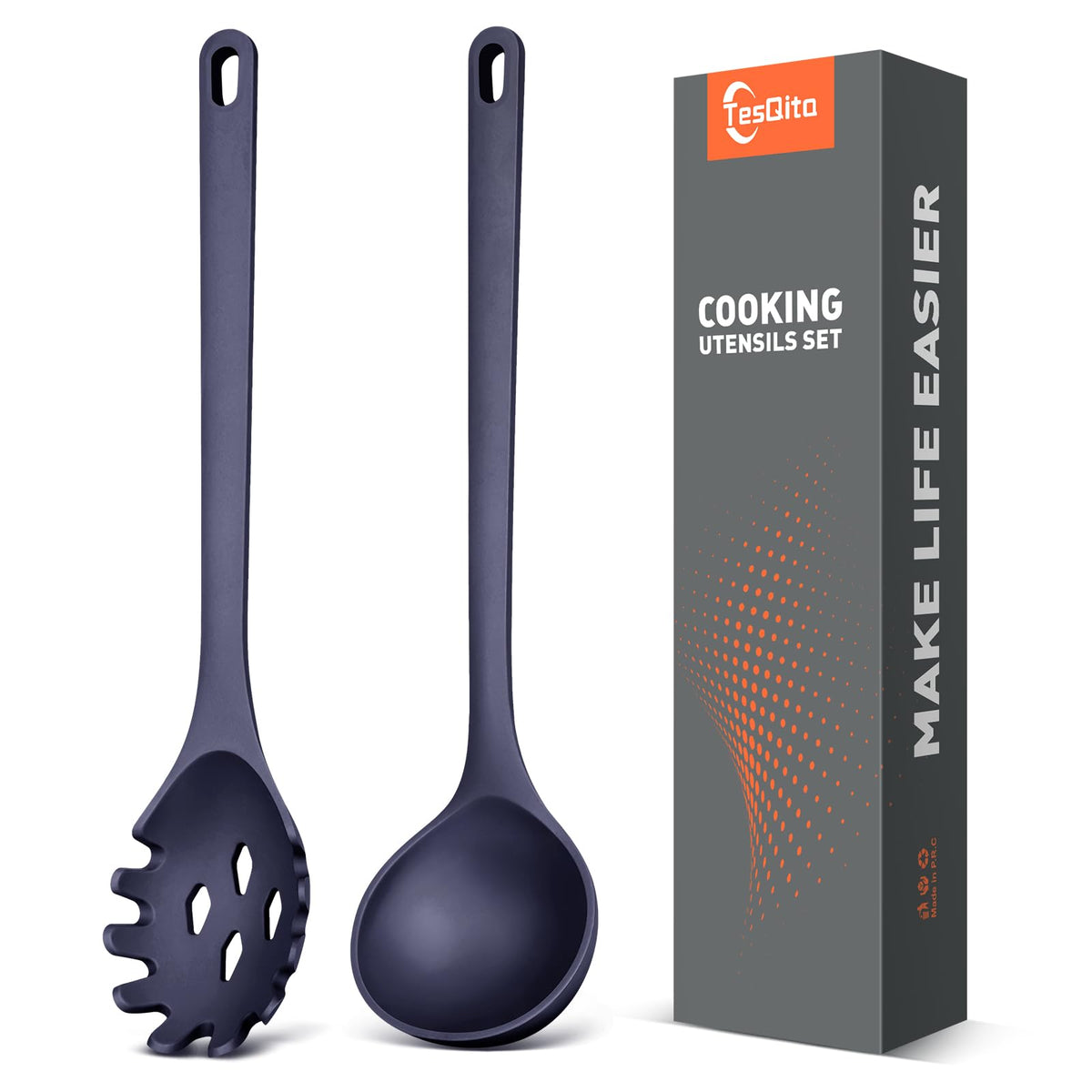 Silicone Spaghetti Spoon & Soup Ladle Cooking Utensils Set of 2 (GRAY)