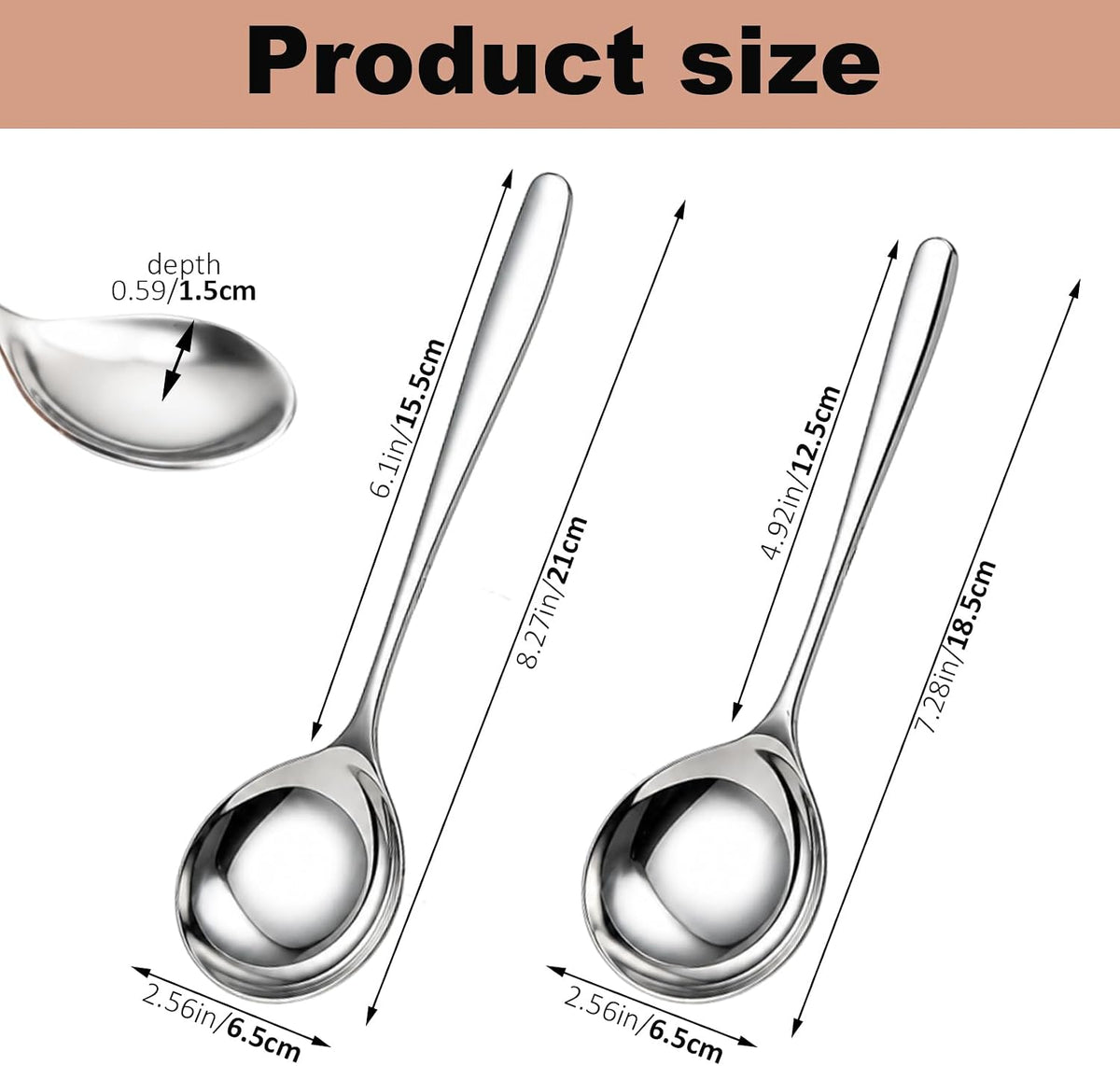 Stainless Steel Serving Spoon Set SUS304 Small Gravy Soup Spoon 7.28"+8.27"
