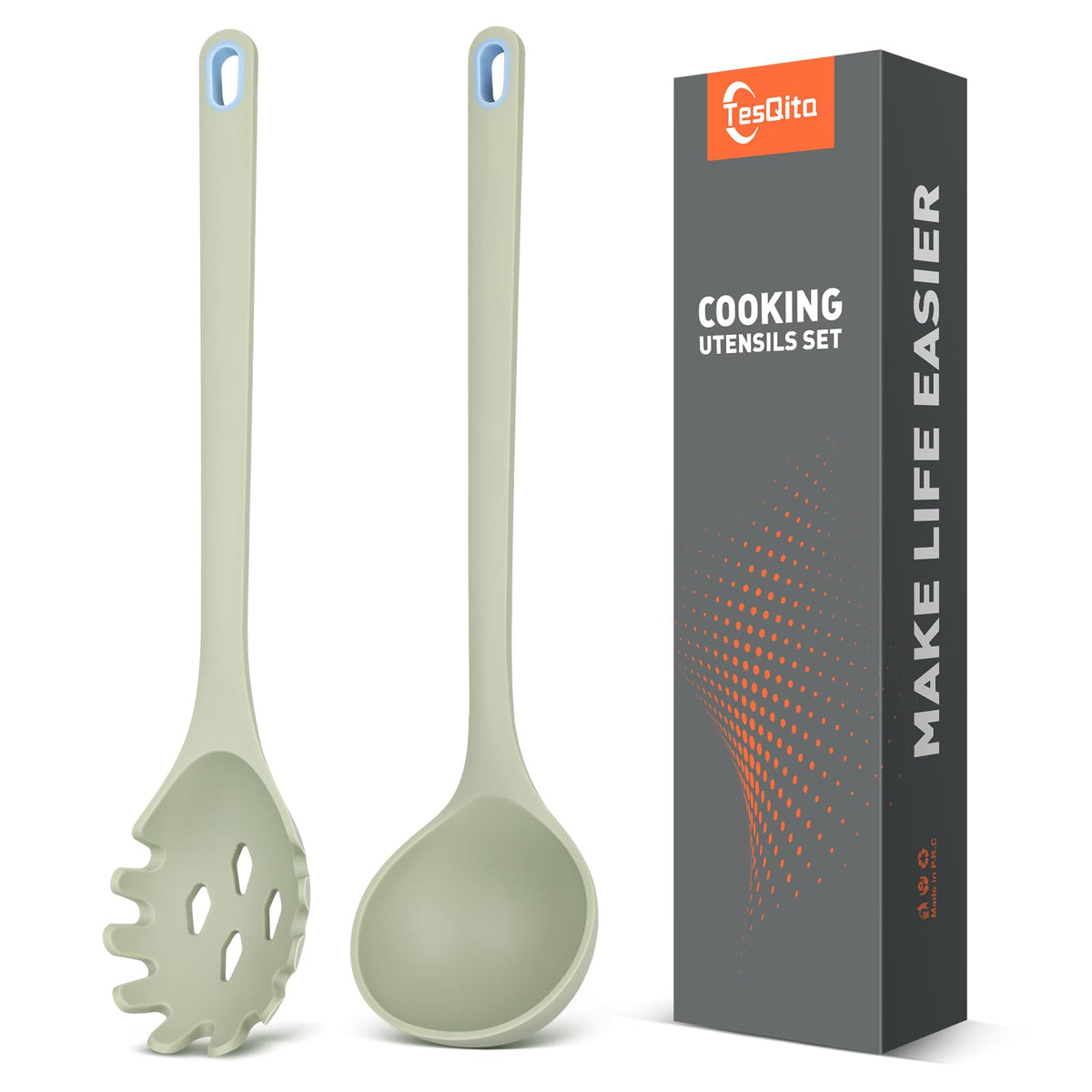 Silicone Spaghetti Spoon & Soup Ladle Cooking Utensils Set of 2 (GRAY)