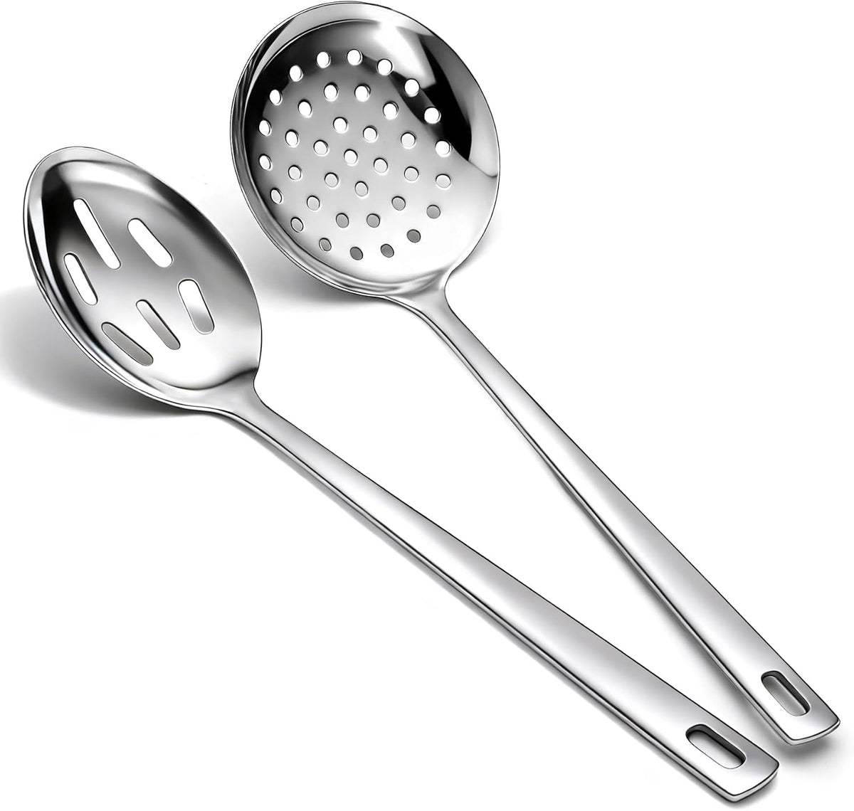 Berglander Slotted Spoons for Straining 2 pcs 13", Stainless Steel Kitchen Spider Strainer Skimmer Ladle for Straining Pasta/Cooking/Frying, Metal Kitchen Utensils Pasta Spoon