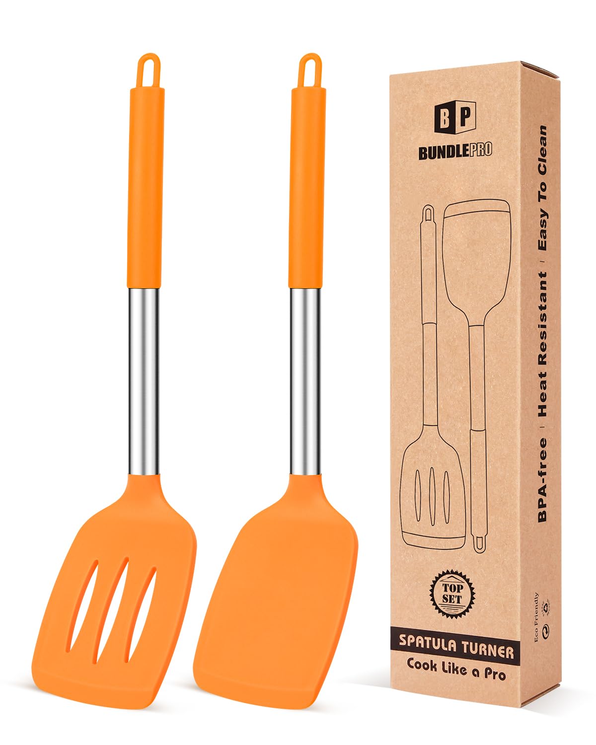 Pack of 2 Silicone Solid Turner, Non Stick Slotted Kitchen Spatulas, High Heat Resistant BPA Free Cooking Utensils, Ideal Cookware for Fish, Eggs, Pancakes(Green)
