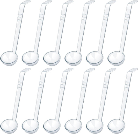 12 Pcs 1 Oz Small Ladle 7.87 Inches Mini Ladles for Serving Sauce, Soup, Dressing, Punch Bowl, Gravy, Cocktail, Fruit Juices – Clear Plastic Long Handle Ladles for Parties, Catering