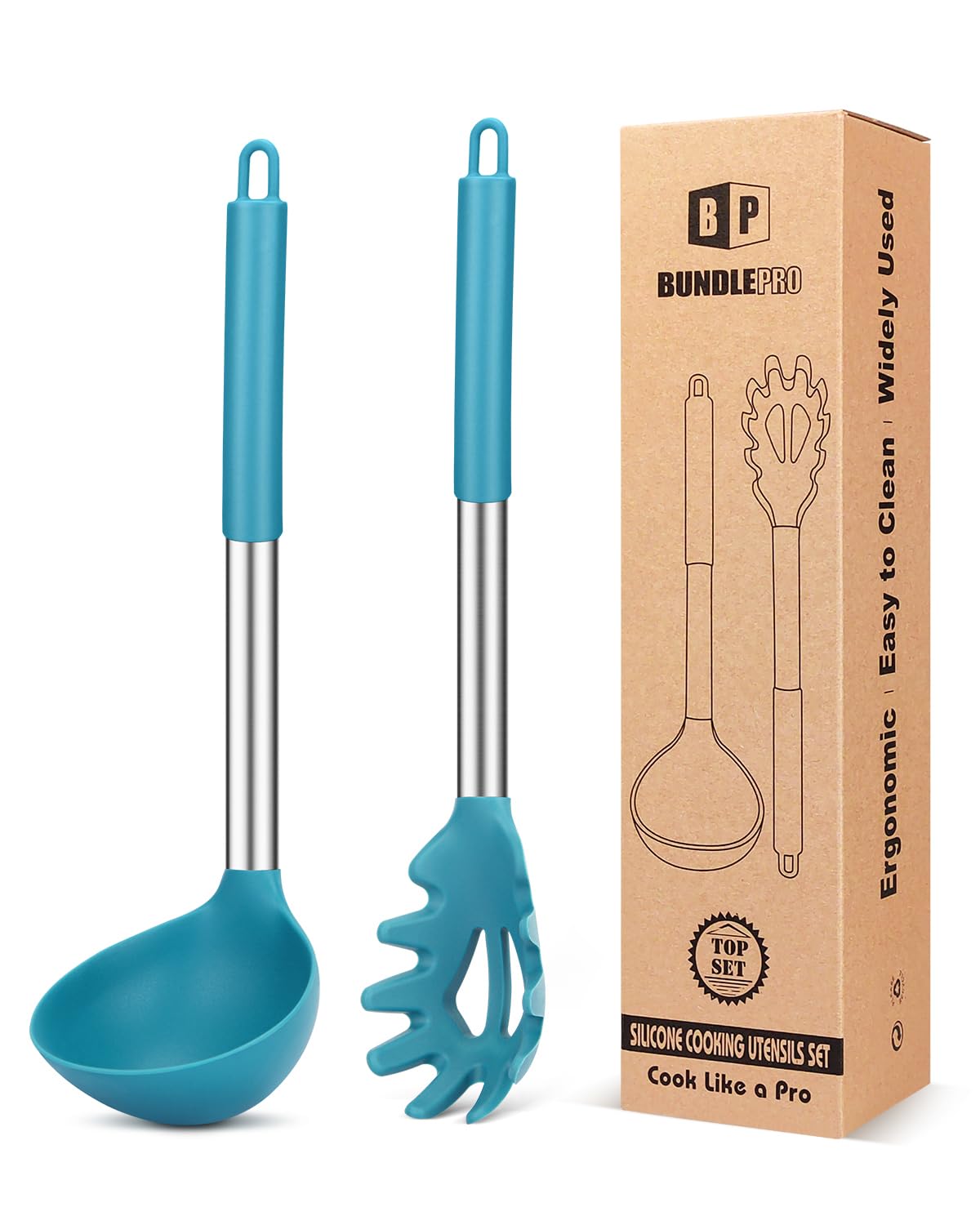 BUNDLEPRO Silicone Soup Ladle and Pasta Spoon Set, 2 Pack, Gray