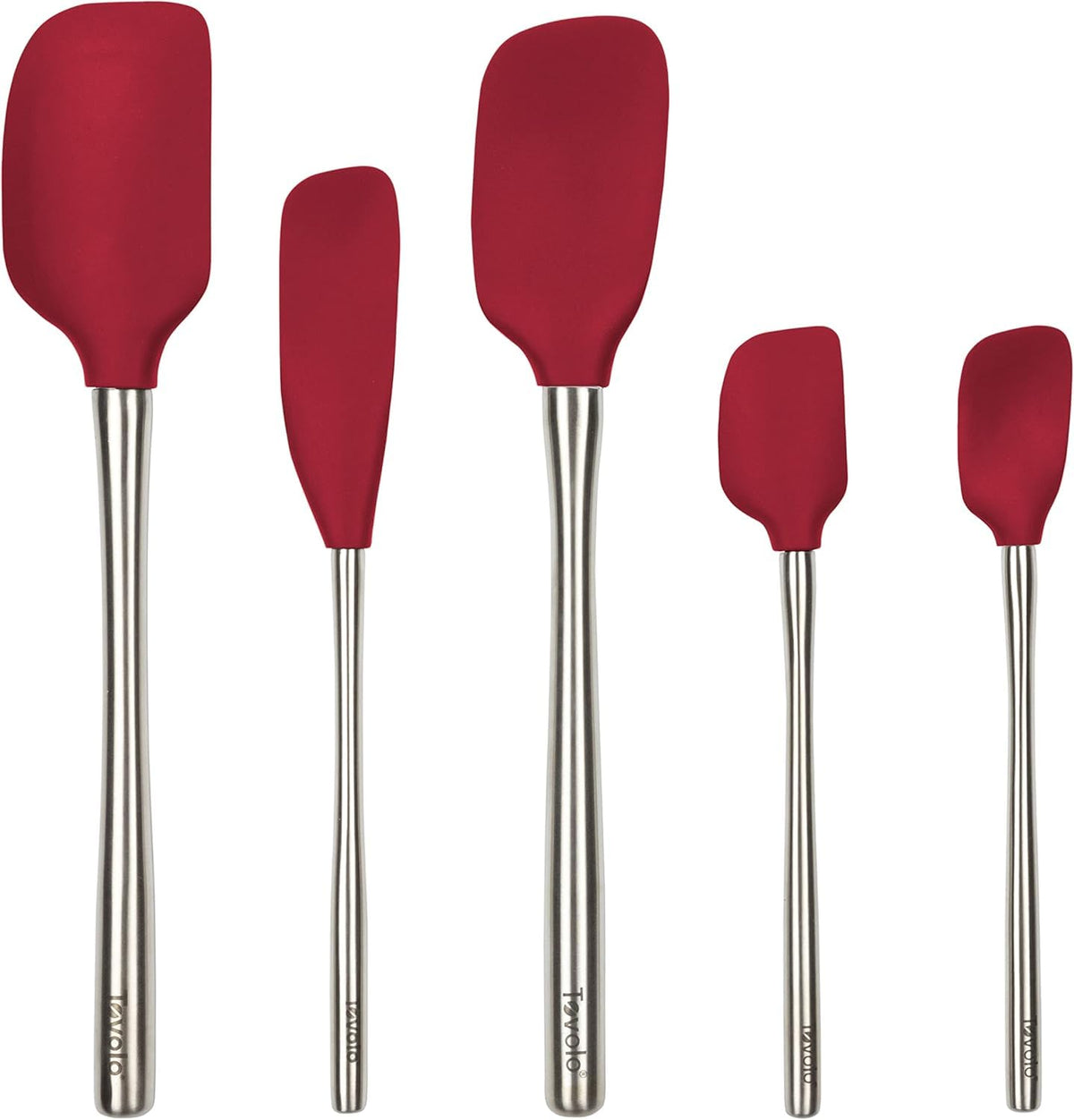 Tovolo Flex Core 5 Piece Silicone Spatula Set Heat Resistant All Silicone Utensils Include Non Stick Spatula Spoonula Jar Scraper, Dishwasher Safe BPA Free Spatulas for Baking Mixing, Cayenne Red