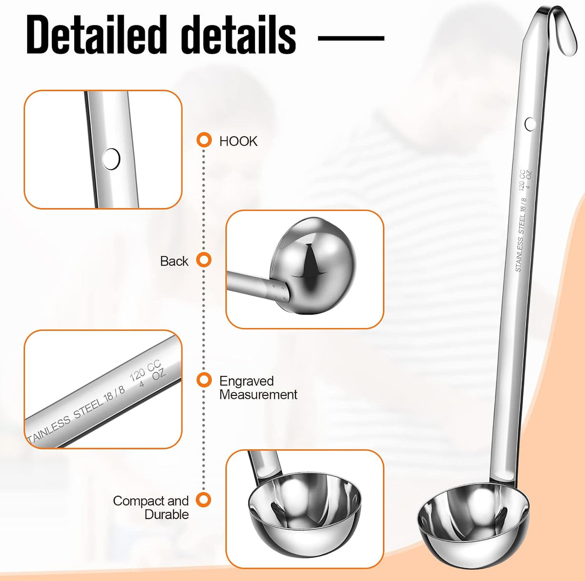 Cunhill 5 Pcs Soup Ladles Stainless Steel Serving Ladle Long Handle, 4 oz